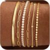 DEARMAY Waterproof Gold Bracelets Set for Women Trendy, Dainty 14K Real Gold Plated Jewelry Fashion Stackable Tennis Beaded Figaro Herringbone Paperclip Link Bracelet Pack Stack...