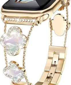 diamond metal band adds sparkle to your watch - Compatible with Apple Watch Series 8/7/6/5/4/3/2/1SE/Ultra - Clover is simple and stylish, fits women's sizes 38mm 40mm 41mm 42mm...