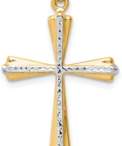 Diamond2Deal 14k White and Yellow Gold Diamond Cut Cross Pendant Fine Jewelry for Women Two-tone