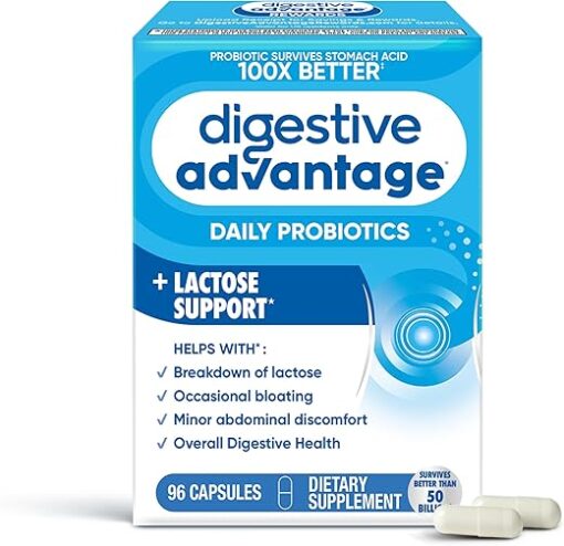 Digestive Advantage Probiotics + Lactase Digestive Enzymes For Digestive Health, Daily Probiotics For Women Men Occasional Bloating, Lactose Breakdown, Minor Abdominal...