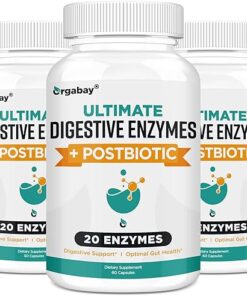 Digestive Enzymes 1000mg with Postbiotics, 20 Enzyme Blend for Bloating, Optimal Digestion and Gut Function, 180 Veggie Capsules