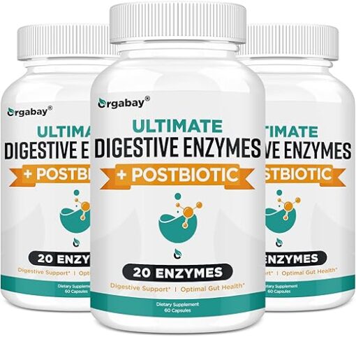 Digestive Enzymes 1000mg with Postbiotics, 20 Enzyme Blend for Bloating, Optimal Digestion and Gut Function, 180 Veggie Capsules