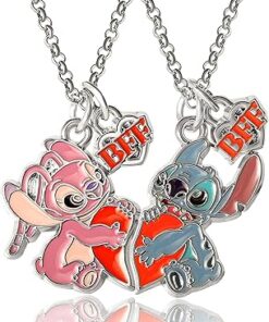 Disney Lilo & Stitch Girls BFF Necklace Set of 2 Official License, Best Friends Necklaces with BFF Charm and Stitch Pendant