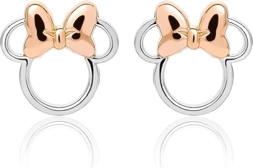 Disney Minnie Mouse Jewelry, Minnie Silhouette Stud Earrings, Two Tone, Sterling Silver