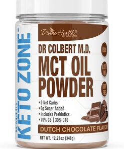 Divine Health Dr. Colbert's Keto Zone MCT Oil Powder | Dutch Chocolate Flavor | 70% C8 | 30% C10 | All Natural Keto Approved for Ketosis | 0 Net Carbs | Gluten Free | 30 Day...