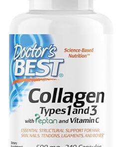 Doctor's Best Collagen Types 1 & 3 with Vitamin C, Non-GMO, Gluten Free, Soy Free, Supports Hair, Skin, Nails, Tendons & Bones, 500 mg, 240 Caps (DRB-00263)