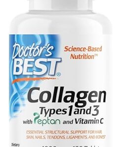 Doctor's Best Collagen Types 1 and 3 with Peptan, Non-GMO, Gluten Free, Soy Free, Supports Hair, Skin, Nails, Tendons and Bones, 1000 mg, 180 Tablets