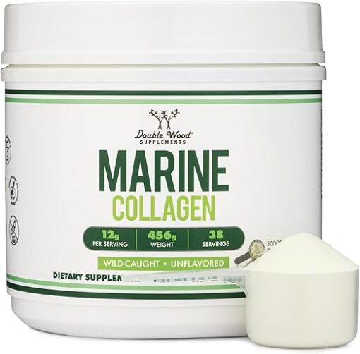 Double Wood Supplements Marine Collagen Powder (1 LB / 16 OZ of Quick Dissolve Marine Collagen Peptides) Wildcaught, Unflavored, Micronized - Scoop Included, No Fillers (38...