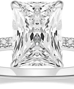 EAMTI 3CT 925 Sterling Silver Engagement Rings Radiant Cut Solitaire Cubic Zirconia CZ Wedding Promise Rings for Her Wedding Band for Women Size 3-11