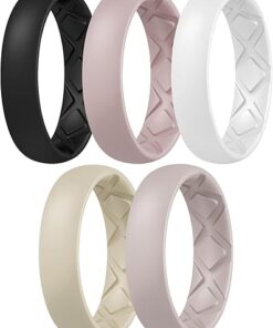 Egnaro Inner Arc Ergonomic Breathable Design, Silicone Rings for Women with half sizes, Women's Silicone Wedding Band，5.5mm Wide-2mm Thick