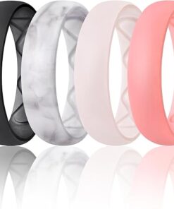 Egnaro Inner Arc Ergonomic Breathable Design, Silicone Rings for Women with Half Sizes, Women's Silicone Wedding Band, 6mm Wide - 2mm Thick