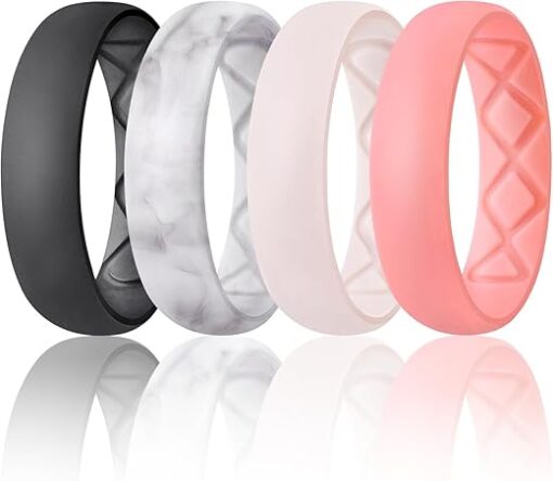 Egnaro Inner Arc Ergonomic Breathable Design, Silicone Rings for Women with Half Sizes, Women's Silicone Wedding Band, 6mm Wide - 2mm Thick