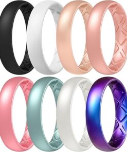 Egnaro Silicone Anniversary Ring Women, Breathable Design Womens Silicone Wedding Rings, 4mm Width - 1.5mm Thickness Rubber Wedding Bands Women - 1/4/5/7/8 Engagement Rings for...