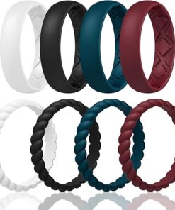 Egnaro Silicone Wedding Bands Women, Inner Arc Ergonomic Breathable Design Silicone Rubber Wedding Bands Rubber Rings for Women