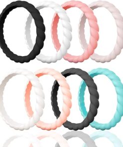 Egnaro Silicone Wedding Ring for Women,Thin and Stackble Braided Rubber Wedding Bands,No-Toxic,Skin Safe