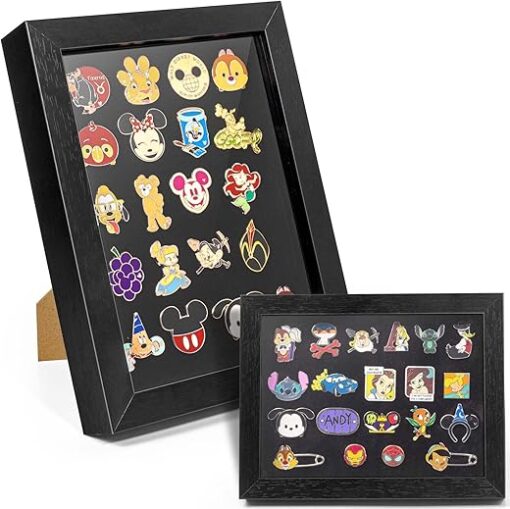 Enamel Pin Display Frame, 7x9 Shadow Box for Wall and Tabletop Display, Pin Collection Display, Pin Holder for Disney Pins, Black