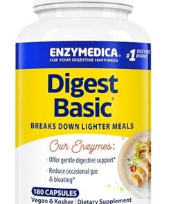 Enzymedica Digest Basic, Digestive Enzymes for Sensitive Stomachs, Offers Fast-Acting Gas & Bloating Relief, 180 Count