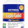 Enzymedica Lypo Gold, Digestive Enzymes for Fat Digestion, Offers Fast Acting Gas & Bloating Relief, 60 Count