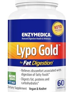 Enzymedica Lypo Gold, Digestive Enzymes for Fat Digestion, Offers Fast Acting Gas & Bloating Relief, 60 Count