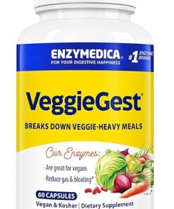 Enzymedica VeggieGest, Digestive Enzymes for Vegan, Vegetarian and Raw Diets, Prevents Gas and Bloating, 60 Count