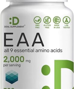 Essential Amino Acids (EAA) 2000mg Per Serving, 300 Capsules – Unflavored - 9 in 1, All BCAAs (Branched-Chain Aminos) – Lean Muscle Support & Natural Pre Workout Supplement