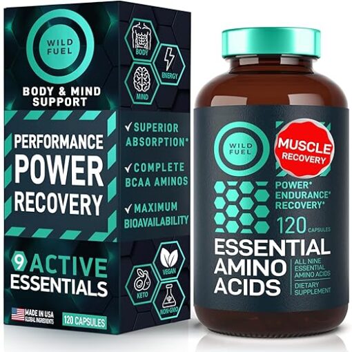 Essential Amino Acids Supplement - 3,000mg Amino Complex + All 9 Best Amino Acids for Muscle Power and Recovery - Leucine Amino Acid, Lysine, Isoleucine, Tryptophan - 120 Vegan,...