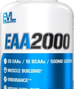 Evlution Nutrition EAA2000 - Pre & Post Workout Capsules - Muscle Building + Recovery Supplement - 2g Essential Amino Acids + 1g BCAAs - Endurance + Energy Support - 30 Servings