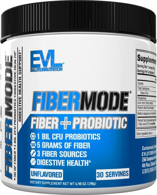 Evlution Nutrition FiberMode - Fiber + Probiotic Powder - Digestive Health & Immune Support - 1bil CFU Probiotics + 5g Fiber - Gluten Free & Vegan - Unflavored - Dietary...