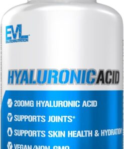 Evlution Vegan Dietary Hyaluronic Acid Supplement Nutrition 200mg Hyaluronic Acid Capsules Dry Skin Supplement for Women and Men for Itchy or Damaged Skin - High Potency...