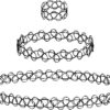 Expressions 3pc Assorted Tattoo Stretch Jewelry Collection - Tattoo Choker Necklace, Bracelet & Ring Set - Stretchy Tattoo Effect Jewelry Accessories For Kids And Adults…