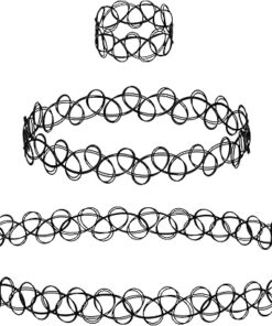 Expressions 3pc Assorted Tattoo Stretch Jewelry Collection - Tattoo Choker Necklace, Bracelet & Ring Set - Stretchy Tattoo Effect Jewelry Accessories For Kids And Adults…