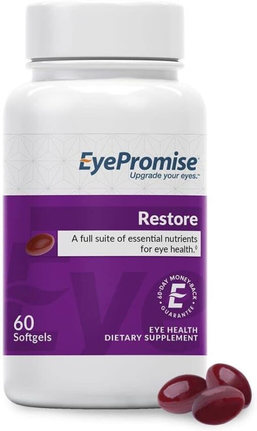 EyePromise Restore Supplement - 60 Softgel Capsules Containing Lutein, Vitamin C, Vitamin D, Vitamin E, Omega-3 Fish Oil, and Zeaxanthin - A Patented Complete Eye Health Formula