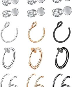 Fake Nose Ring Hoop Fake Septum Fake Nose Ring Stud Faux Fake Nose Ring Piercing Nose Cuffs for Non Pierced Nose Magnetic Nose Ring Jewelry for Women Men