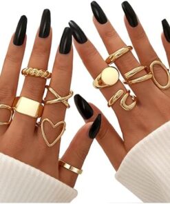 FAXHION 12PCS Gold Stackable Rings Set for Women, 18K Gold Plated Open Stacking Knuckle Ring, Adjustable Chunky Signet Rings for Gift