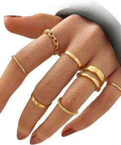 FAXHION Gold Knuckle Rings Set for Women Snake Chain Stacking Ring Vintage BOHO Midi Rings SIze Mixed