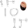 FIASASO 3 Pairs 925 Sterling Silver Hypoallergenic Earrings Set for Multiple Piercing Dainty 14K Gold Plated Stud Huggie Small Hoop Earrings for Women Trendy Cute Earring Stacks...