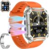 FILIEKEU LED Color Changing Light Smart Watches for Men 50M Waterproof,Rugged Fitness Tracker, 1.91" HD AMOLED, with Colorful Lighting Effects Smart Watch(Answer/Make Calls) Silver