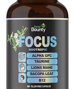 Focus 14-in-1 Nootropic Brain Supplement with Lions Mane, Alpha GPC Choline, Vitamin C & B12, Taurine, Bacopa - Energy, Cognitive, Memory Support, 60 Filler Free Capsules