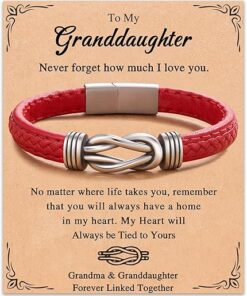 Forever Linked Together Leather Bracelet for Daughter | Granddaughter | Sister | Friend | Wife | Girlfriend | Mom | Niece | 16th/18th/21th Birthday Christmas Mothers Day Gifts...