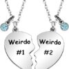 Friendship Gift, Weirdo 1 Weirdo 2 Split Heart Pendant Necklaces BFF Gift for Best Friend