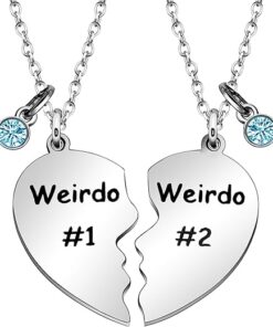 Friendship Gift, Weirdo 1 Weirdo 2 Split Heart Pendant Necklaces BFF Gift for Best Friend