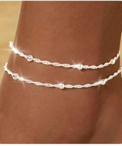 FUNEIA Gold Silver Ankle Bracelets for Women Waterproof 14K Gold Plated Anklets for Women Non Tarnish Dainty Layered Beaded Heart Anklet Set Summer Beach Foot Chain Jewelry Teen...