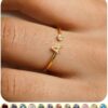 FUNEIA Initial Birthstone Rings for Women Teen Girls Non Tarnish Trendy Stackable Dainty Gold Letter Adjustable Emerald Green Cubic Zirconia Ring for Mothers Daughter Birthday...