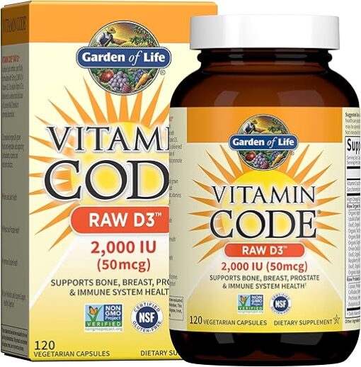 Garden Of Life D3 - Vitamin Code Whole Food Raw D3 Vitamin Supplement, 2000 Iu, Dairy and Gluten Free, Vegetarian, 120 Capsules D3 with Organic Green Cracked Wall Chlorella Plus...