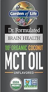 Garden of Life Dr. Formulated Brain Health 100% Organic Coconut MCT Oil 16 fl oz Unflavored, 13g MCTs, Keto & Paleo Diet Friendly Body & Brain Fuel, Certified Non-GMO Vegan &...