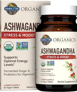 Garden of Life Organics Ashwagandha Stress, Mood & Energy Support Supplement with Probiotics & Ginger Root for Digestion - Vegan, Gluten Free, Non GMO – 2 Month Supply, 60 Tablets