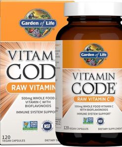 Garden of Life Raw Vitamin Code Vitamin C, 120 Vegan Capsules, 500mg Whole Food Vitamin C Supplements with Bioflavonoids, Fruits & Veggies, Probiotics, Gluten Free for Adults