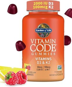 Garden of Life Vitamin D3+K2 Gummies with Prebiotics&Probiotics for Digestion,2000 IU Vitamin D3+100mcg K2 for Bone&Immune Health for Adults,Vitamin Code,Non-GMO,Gluten-Free,45...