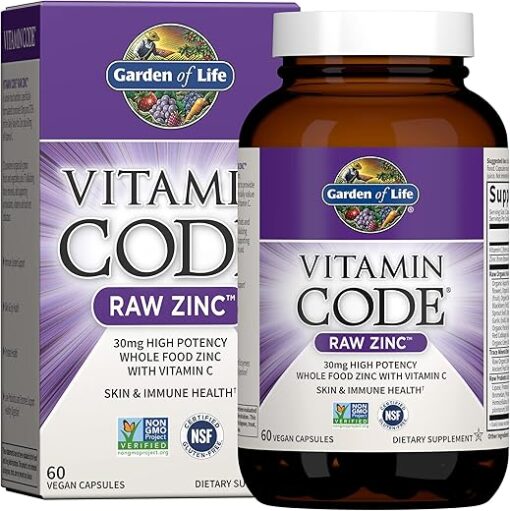 Garden of Life Zinc Supplements 30mg High Potency Raw Zinc and Vitamin C Multimineral Supplement, Vitamin Code Vitamins Trace Minerals & Probiotics for Skin Health & Immune...