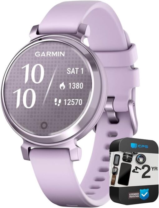 Garmin 010-02839-01 Lily 2 Smartwatch Metallic Lilac with Lilac Silicone Band Bundle with 2 YR CPS Enhanced Protection Pack